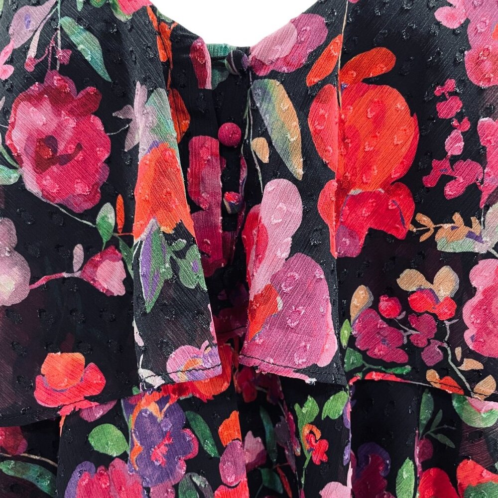 Line And Dot Black Floral Ruffle Mini Dress Boho Cottagecore Festival Y2K SZ‎ M - Picture 9 of 12